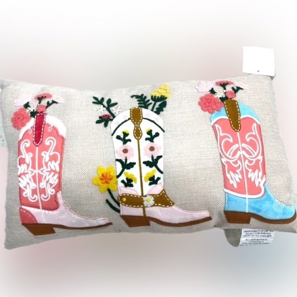 Other - Colorful Cowboy Boot Embroidered Pillow